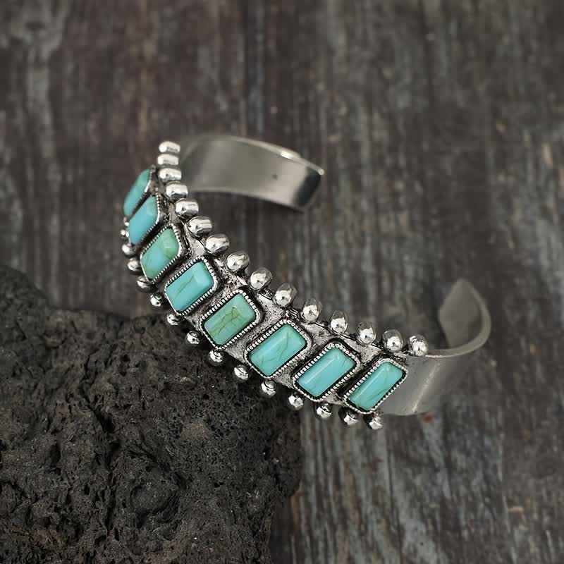 Rectangular Turquoise Stone Western Open Cuff Bracelet - image 2