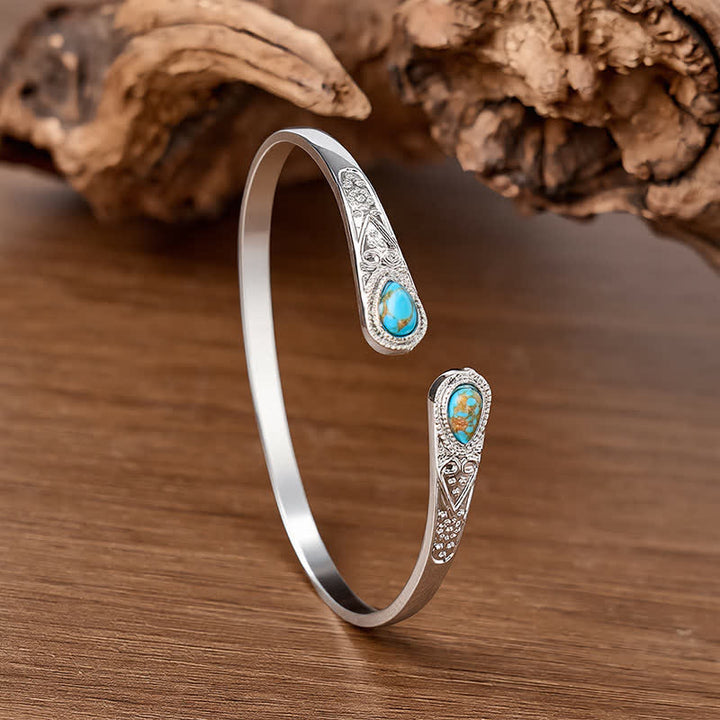 Rugged Beauty Twin Teardrop Turquoise Open Cuff Bracelet - Blue Turquoise - image 0
