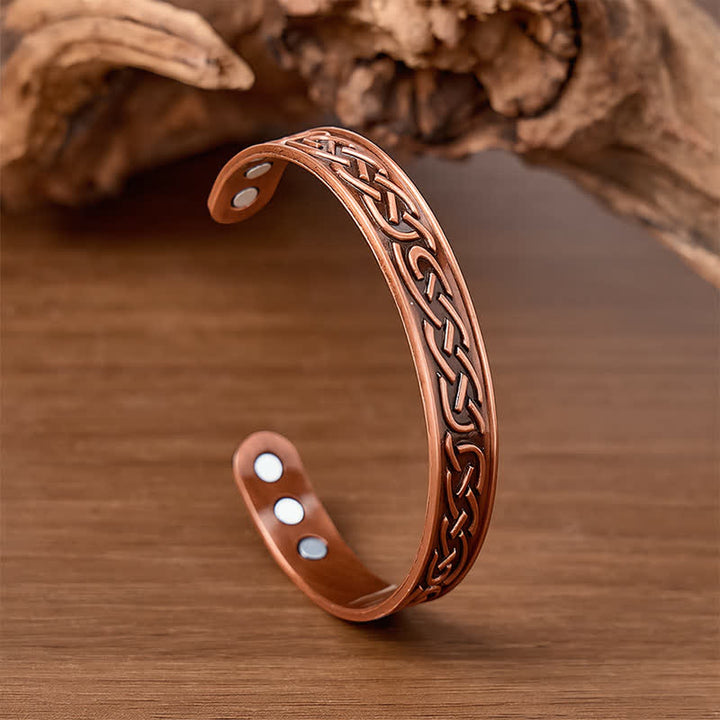Rose Flower Copper Magnetic Open Cuff Bracelet - Red Bronze - image 0