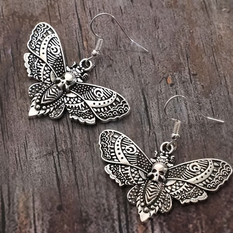 Witchy Vintage Gothic Death Moth & Skull Earrings - Black - image 4
