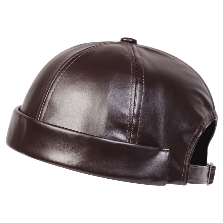 Minimalist Brimless Adjustable PU Leather Docker Cap - Brown - Adjustable (22"-23 1/4") - image 2