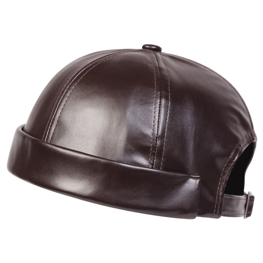 Minimalist Brimless Adjustable PU Leather Docker Cap - Brown - Adjustable (22"-23 1/4") - image 2