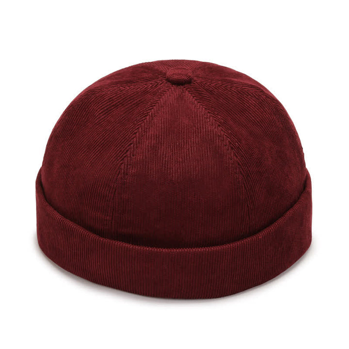 Solid Color No Brim Beanie Corduroy Docker Cap - Wine - Adjustable (22"-23 5/8") - image 7
