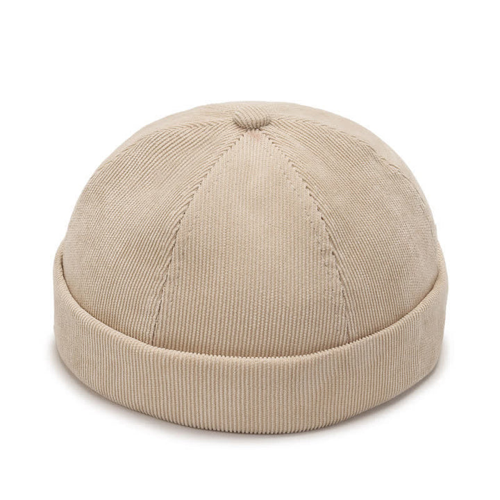 Solid Color No Brim Beanie Corduroy Docker Cap - Khaki - Adjustable (22"-23 5/8") - image 11