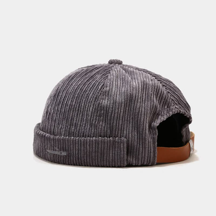Stylish Embroidered Adjustable No Brim Corduroy Docker Cap - Gray - M (22"-22 7/8") - image 7