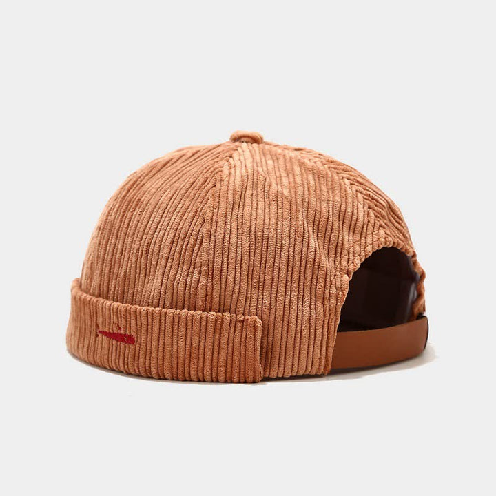 Stylish Embroidered Adjustable No Brim Corduroy Docker Cap - Khaki - M (22"-22 7/8") - image 5