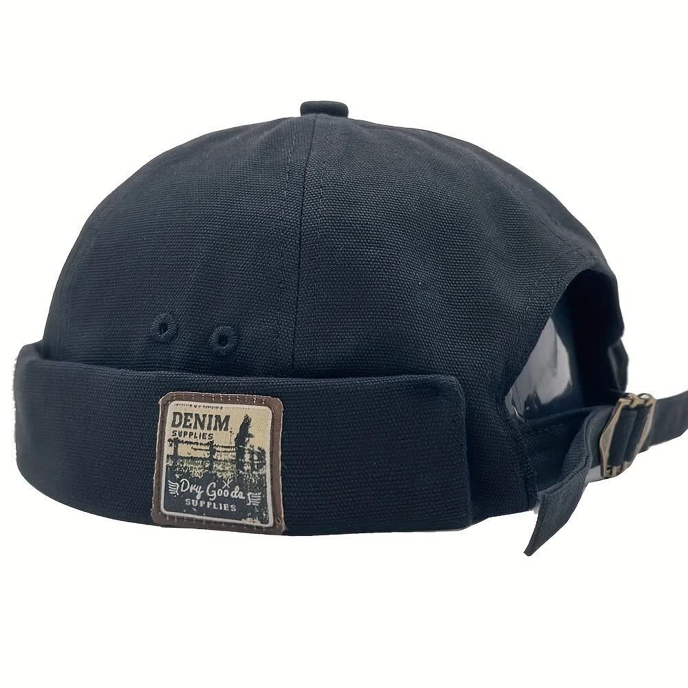 Canvas Adjustable Brimless Docker Cap With Denim Patch - Black - M (22"-22 7/8") - image 6