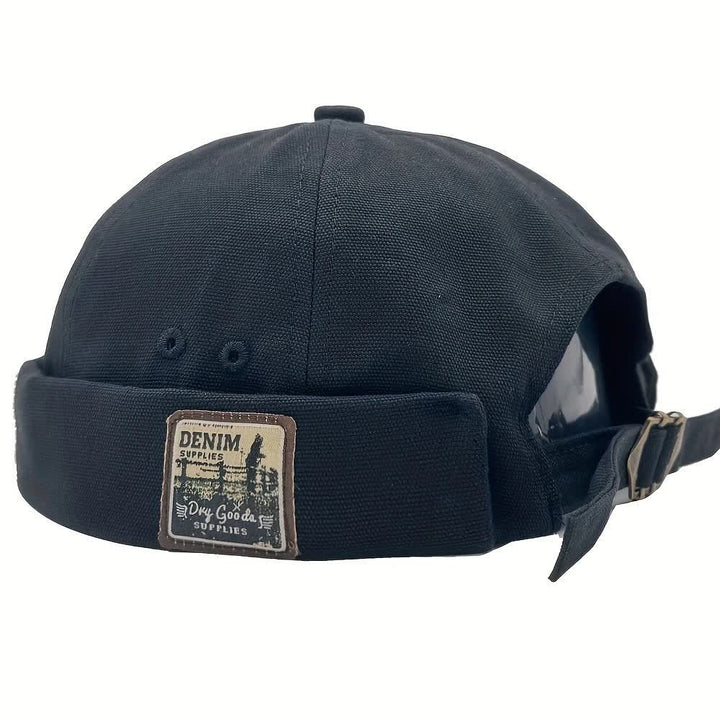 Canvas Adjustable Brimless Docker Cap With Denim Patch - Black - M (22"-22 7/8") - image 6