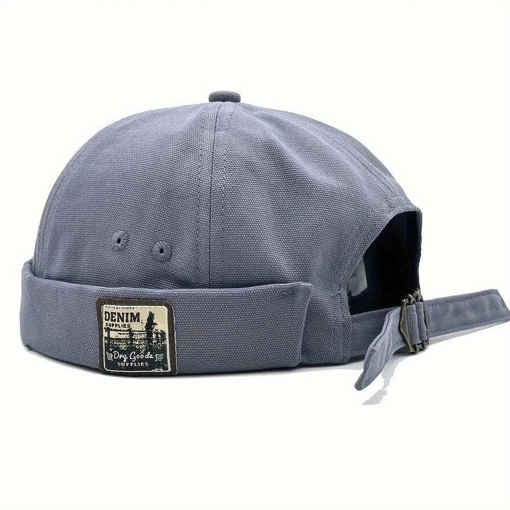 Canvas Adjustable Brimless Docker Cap With Denim Patch - Gray Blue - M (22"-22 7/8") - image 1