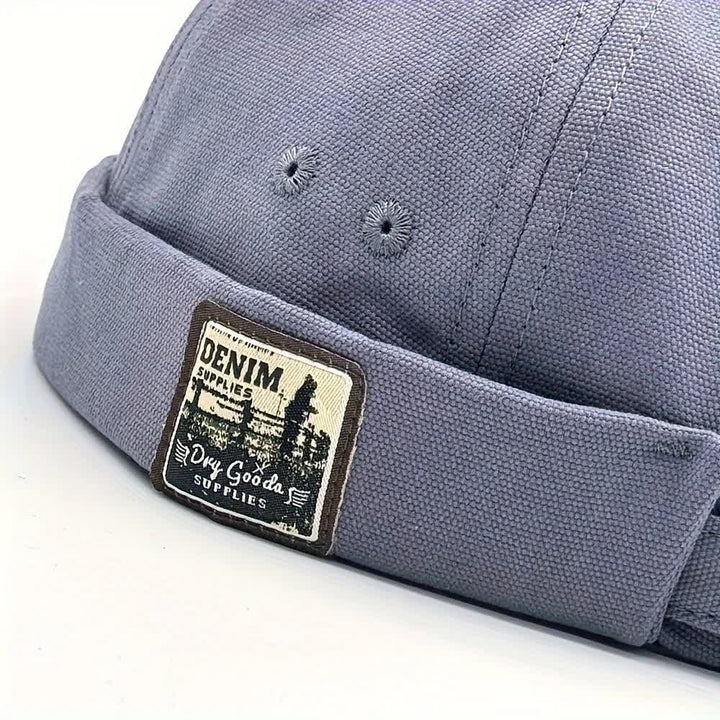 Canvas Adjustable Brimless Docker Cap With Denim Patch - image 3