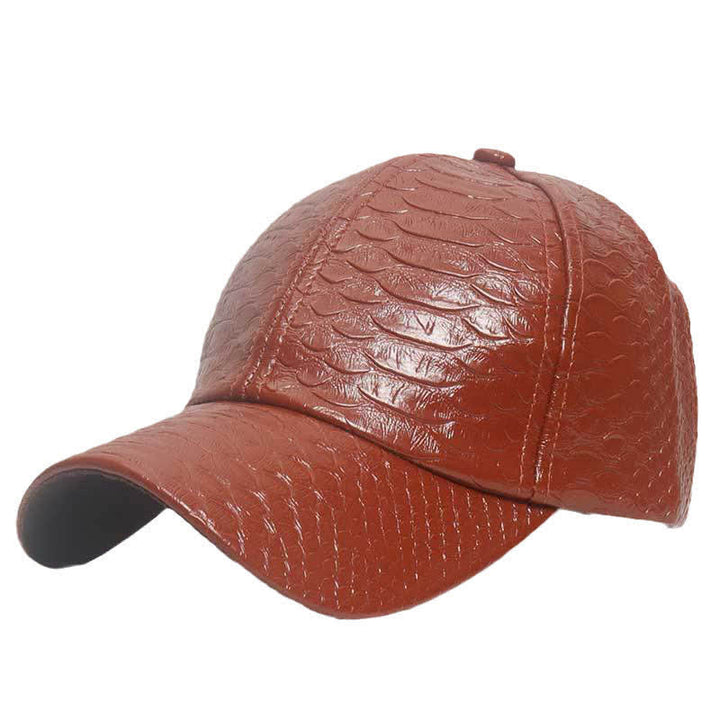 Crocodile Embossed Textured Faux Leather Baseball Cap - Coffee - M (22"-22 7/8") - image 2