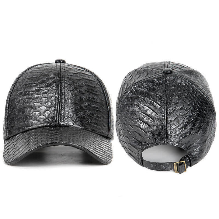 Crocodile Embossed Textured Faux Leather Baseball Cap - Black - M (22"-22 7/8") - image 0