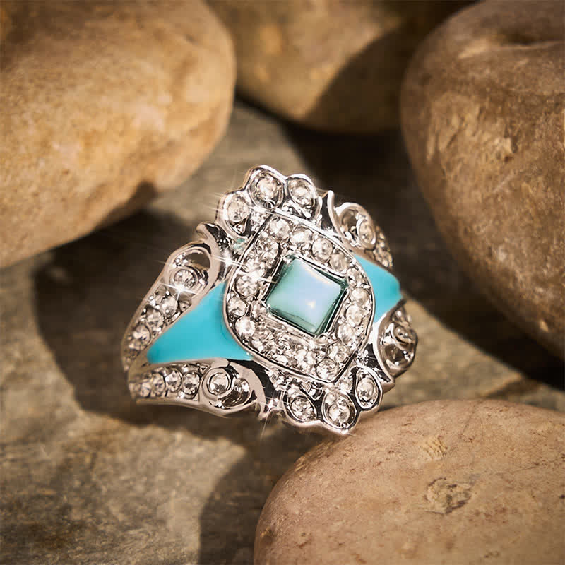 Vintage Imitation Turquoise Rhinestone Women Ring - image 3