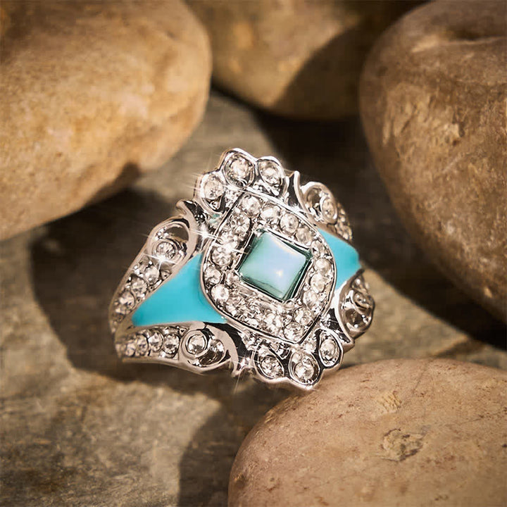 Vintage Imitation Turquoise Rhinestone Women Ring - image 3