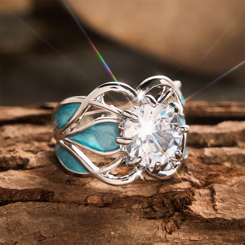 Vintage Flower Enamel Zircon Women Ring - image 4