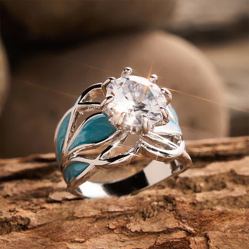Vintage Flower Enamel Zircon Women Ring - image 3