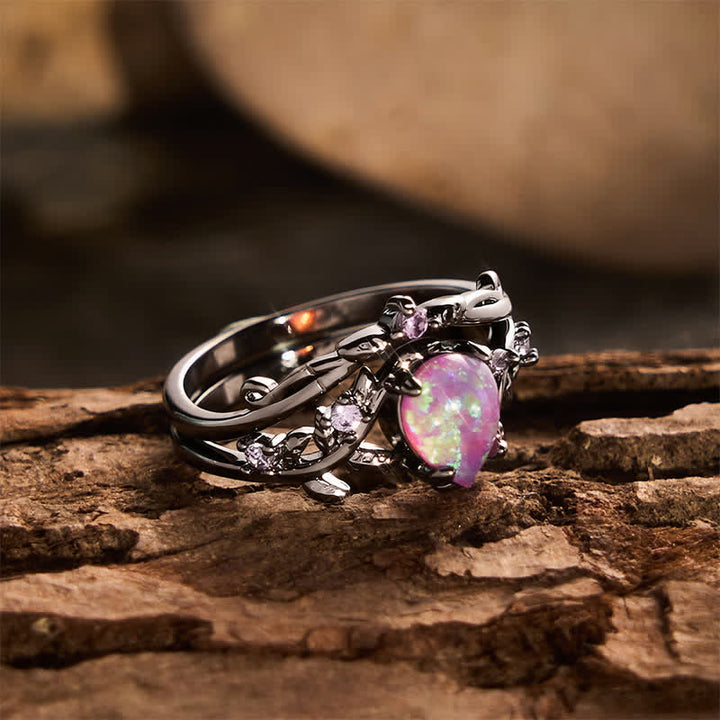 Black‑Gold Branch Teardrop Opal Statement Ring - image 4