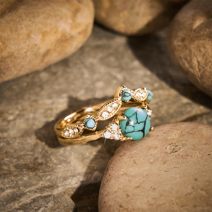 Retro Bohemia Ethnic Style Gold‑Tone Faux Turquoise Stackable Statement Ring - image 2
