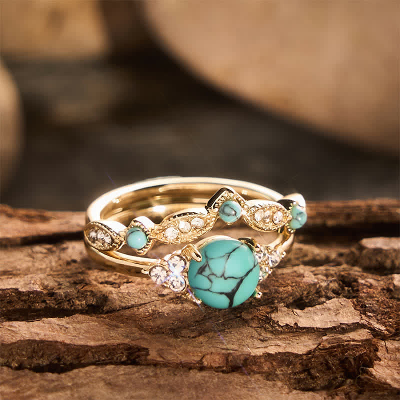 Retro Bohemia Ethnic Style Gold‑Tone Faux Turquoise Stackable Statement Ring - image 4