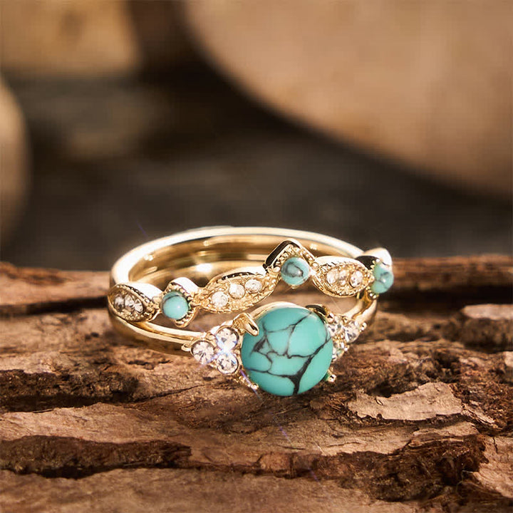 Retro Bohemia Ethnic Style Gold‑Tone Faux Turquoise Stackable Statement Ring - image 4
