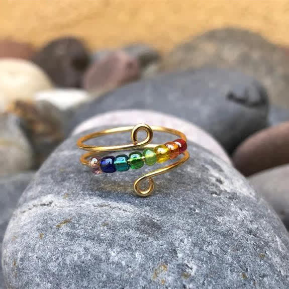 Aesthetic Decompression Rainbow Beads Colorful Anxiety Ring - image 1
