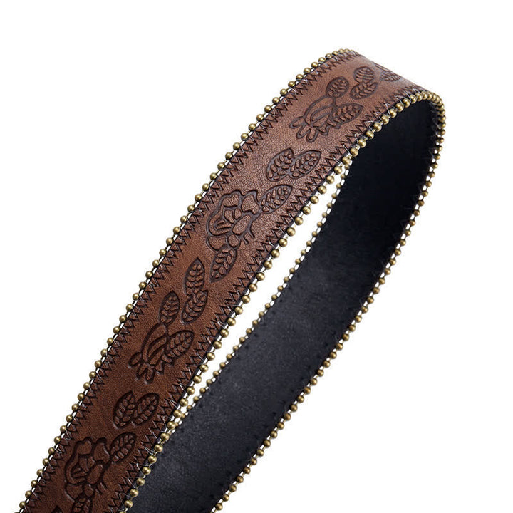Turquoise Flower Concho Buckle Embossed Brown Leather Belt - image 4