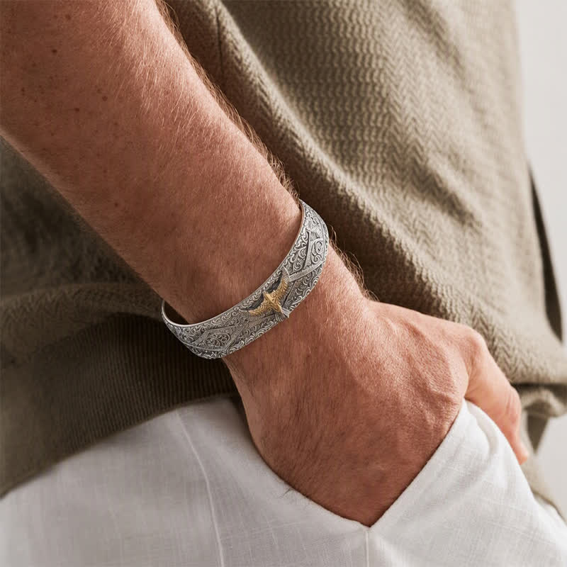 Scroll Engraving Western Eagle Open Cuff Bracelet - image 1