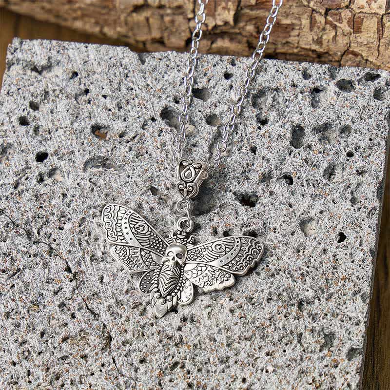 Death Embraces Beauty Gothic Skull Moth Pendant Necklace - image 3
