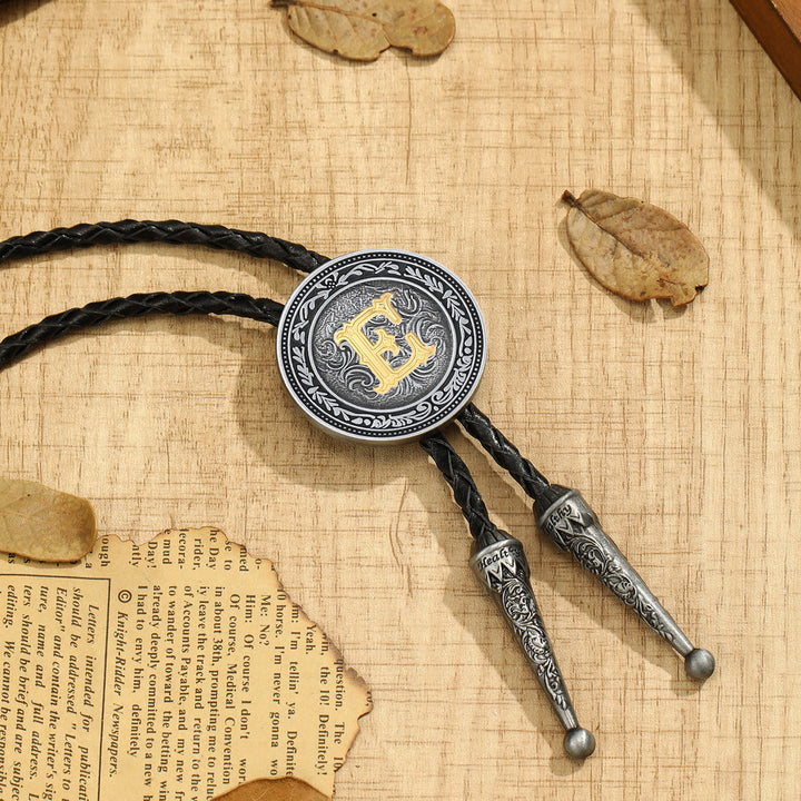 Men's Vintage Western Filigree Monogram Bolo Tie - E - image 5