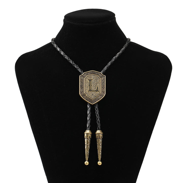 Antique Hexagonal Gothic Initial Western Bolo Tie - L - image 12