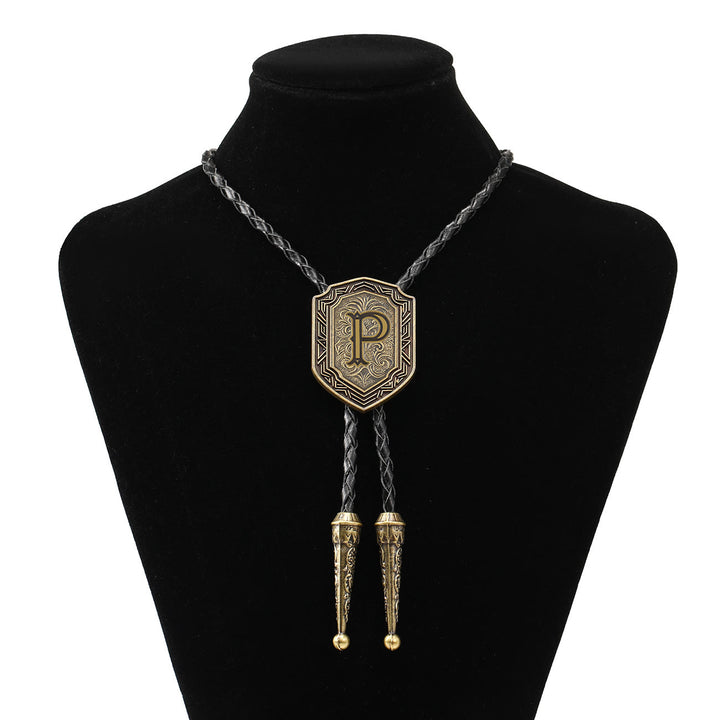 Antique Hexagonal Gothic Initial Western Bolo Tie - P - image 16