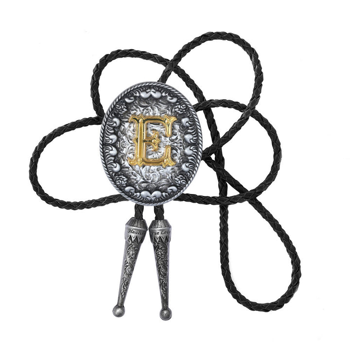 Old-style Two-Tone Intricate Relief Monogram Bolo Tie - E - image 6