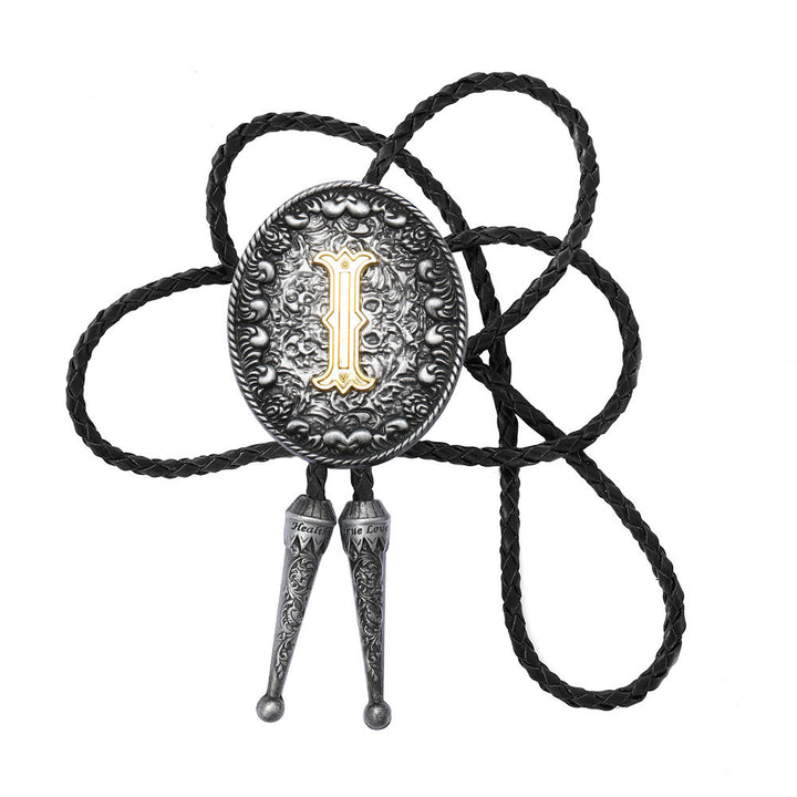 Old-style Two-Tone Intricate Relief Monogram Bolo Tie - I - image 10