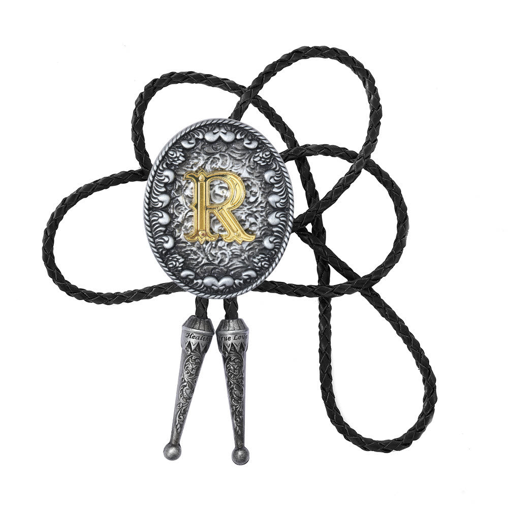 Old-style Two-Tone Intricate Relief Monogram Bolo Tie - R - image 19
