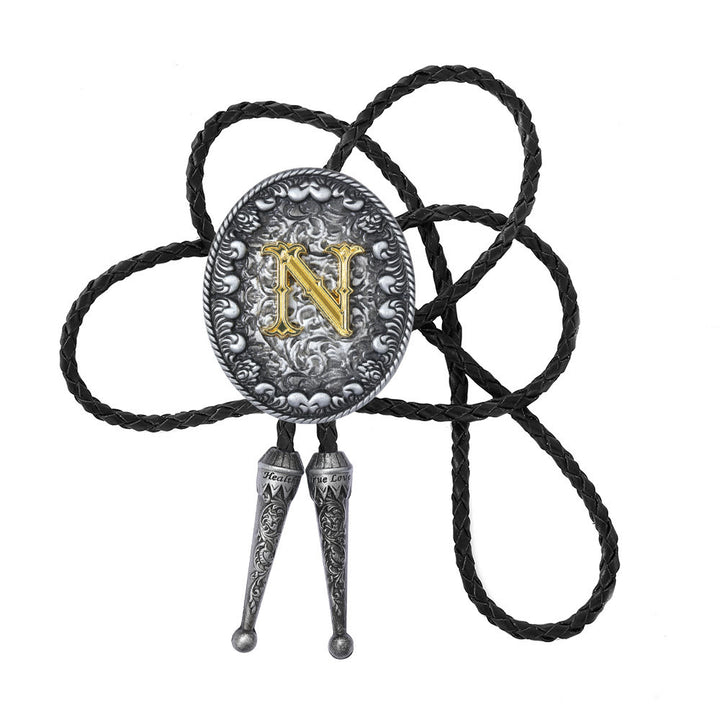 Old-style Two-Tone Intricate Relief Monogram Bolo Tie - N - image 15