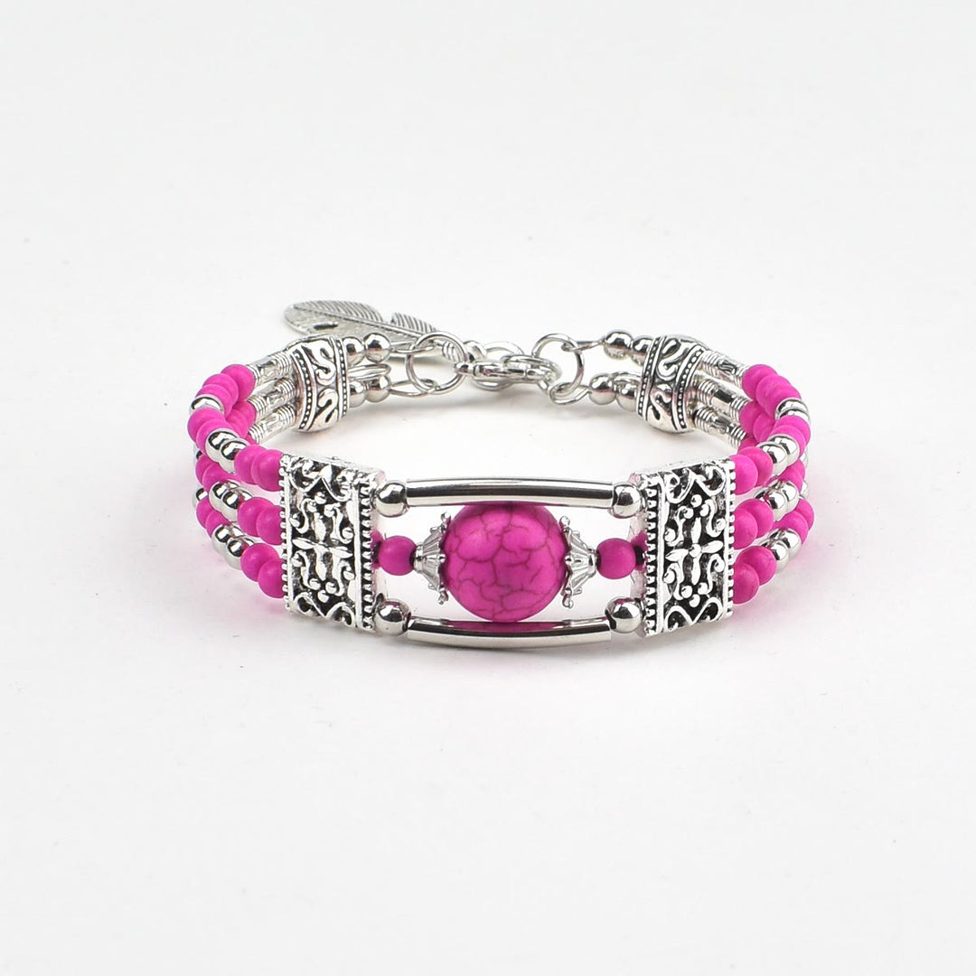 Boho Cowgirl Triple Layer Turquoise Bead Bracelet - Hot Pink - image 6