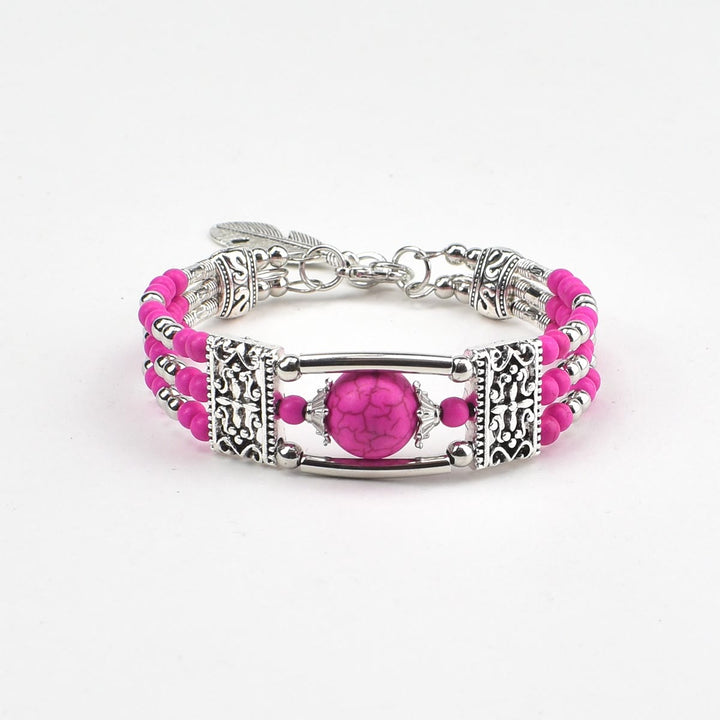 Boho Cowgirl Triple Layer Turquoise Bead Bracelet - Hot Pink - image 6