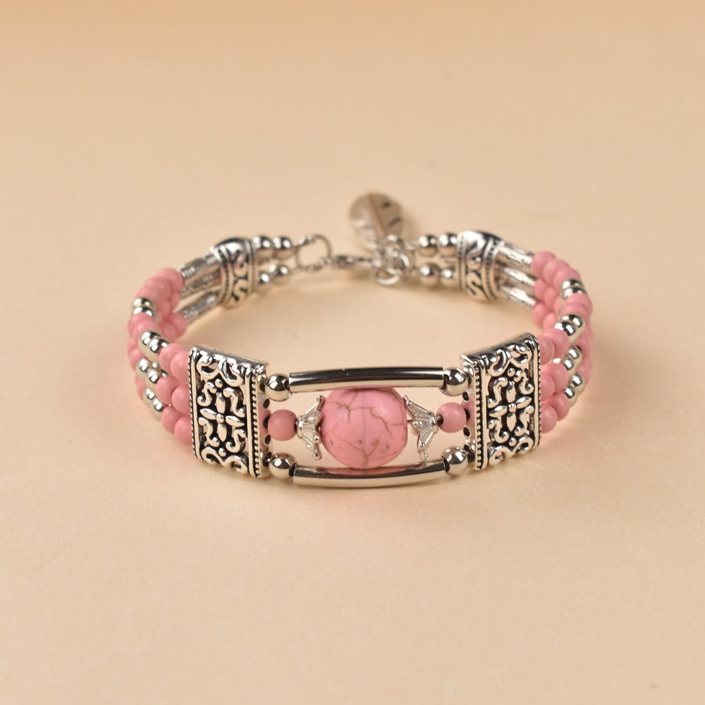 Boho Cowgirl Triple Layer Turquoise Bead Bracelet - Pink - image 4