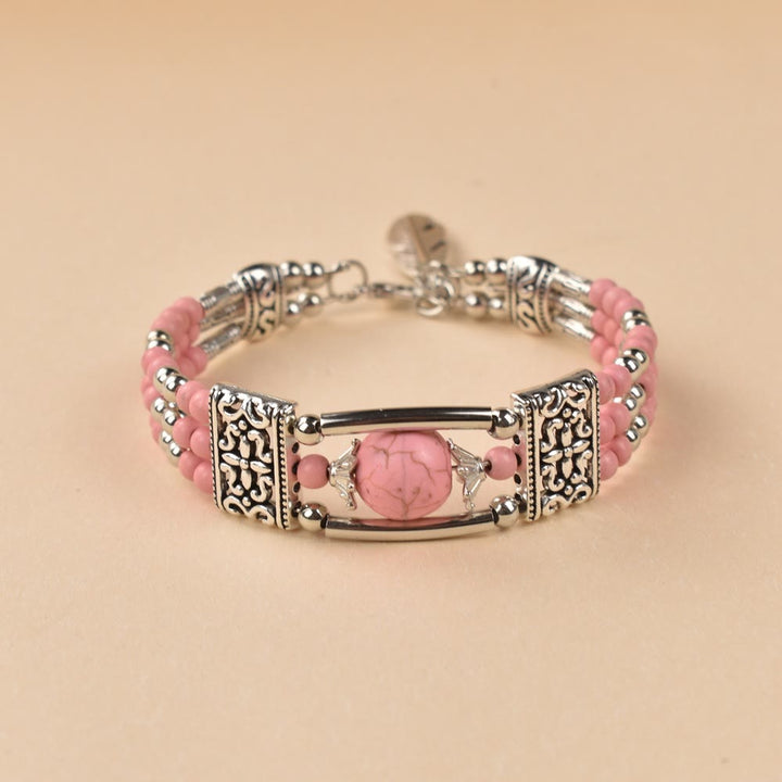 Boho Cowgirl Triple Layer Turquoise Bead Bracelet - Pink - image 4
