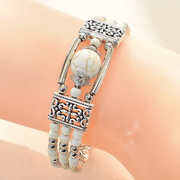 Boho Cowgirl Triple Layer Turquoise Bead Bracelet - White - image 7