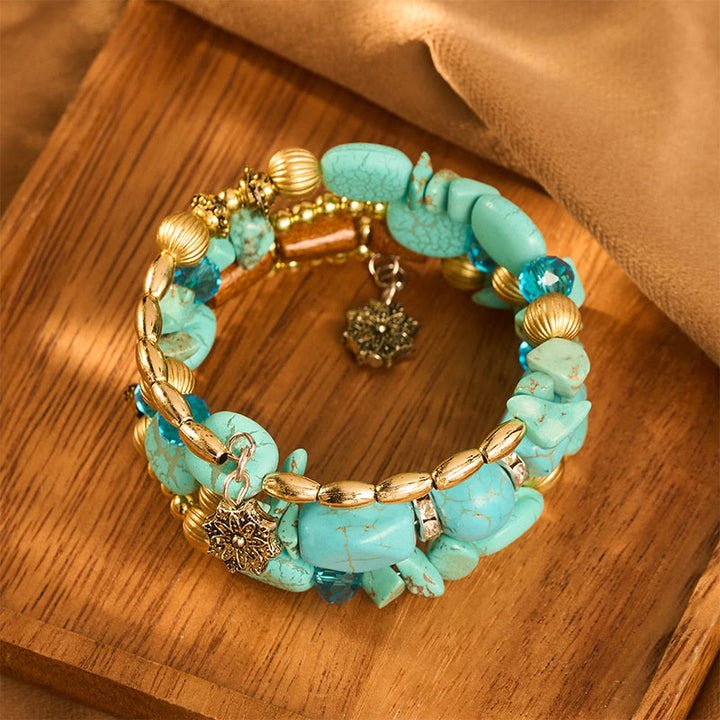Vintage Bohemian Multi-layer Turquoise Agate Crystal Beaded Bracelet - image 2