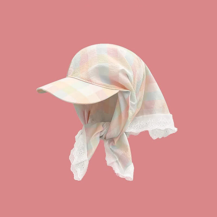 Stylish Effortless Style Unisex Tie-On Bandana Baseball Cap - Blue Check - Adjuatable - image 6