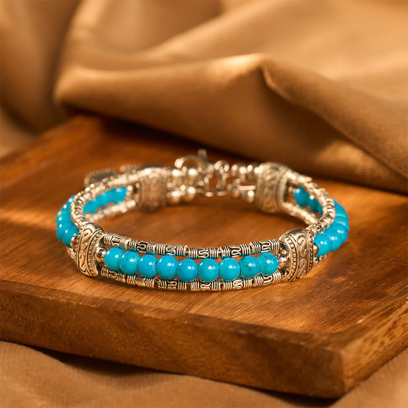 Vintage Boho Round Multi‑color Stone Silver‑tone Feather Charm Adjustable Bangle Bracelet - image 0