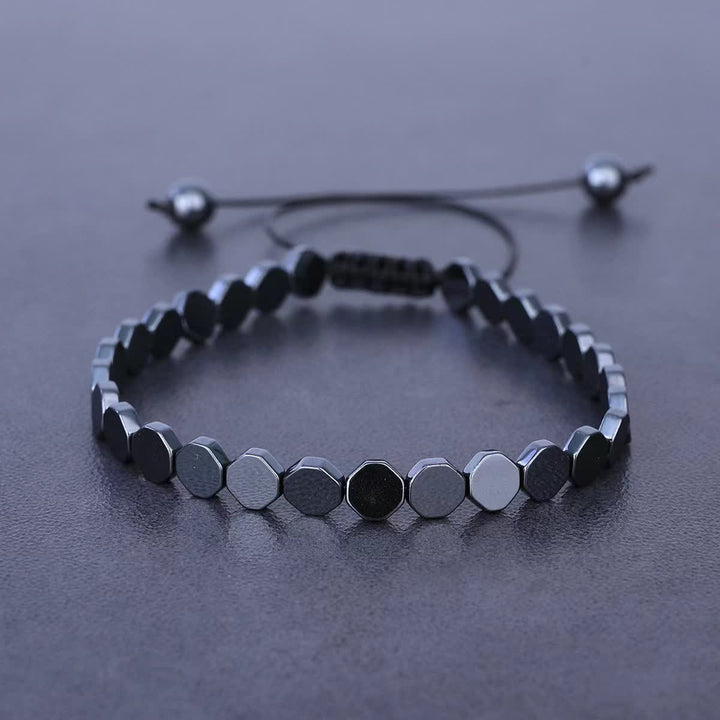 Energy Black Hematite Bead Adjustable Braided Bracelet - Hexagon - image 1