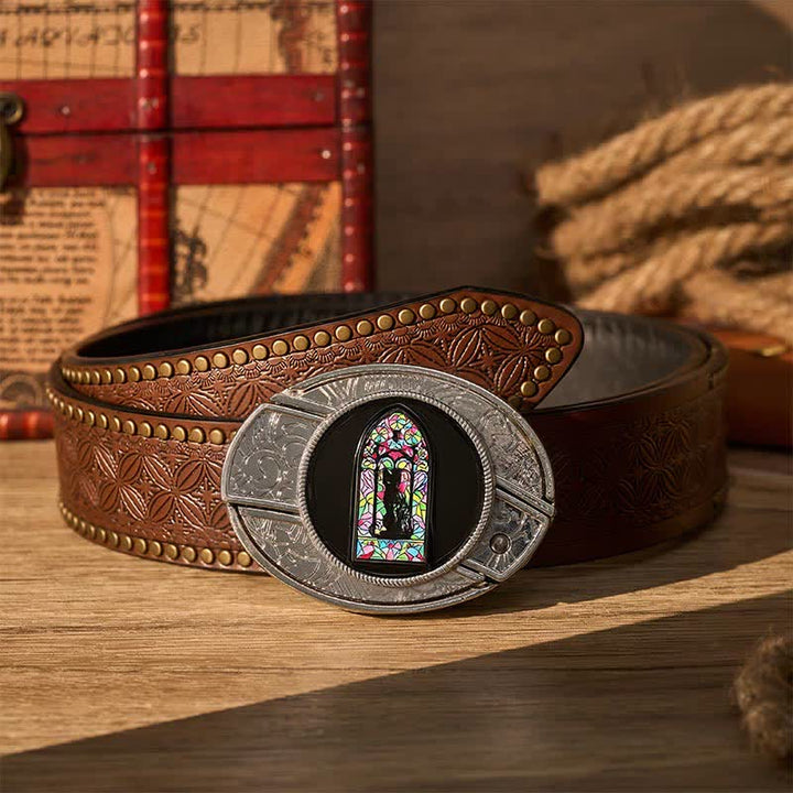 Cute Colored Window Black Cat DIY Hidden Folding Knife Buckle Leather Belt - Black Cat - Brown Rivet Belt - 42 - image 4