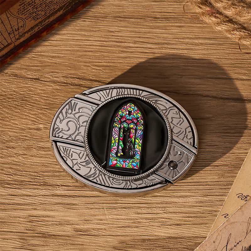 Cute Colored Window Black Cat DIY Hidden Folding Knife Buckle Leather Belt - image 10