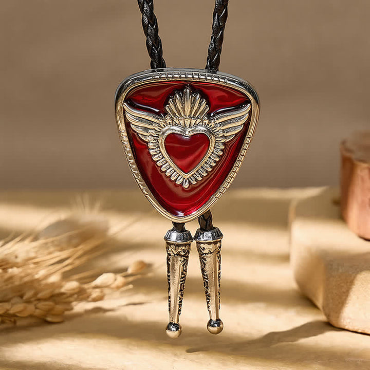 Retro Western Winged Sacred Heart Bolo Tie - image 3