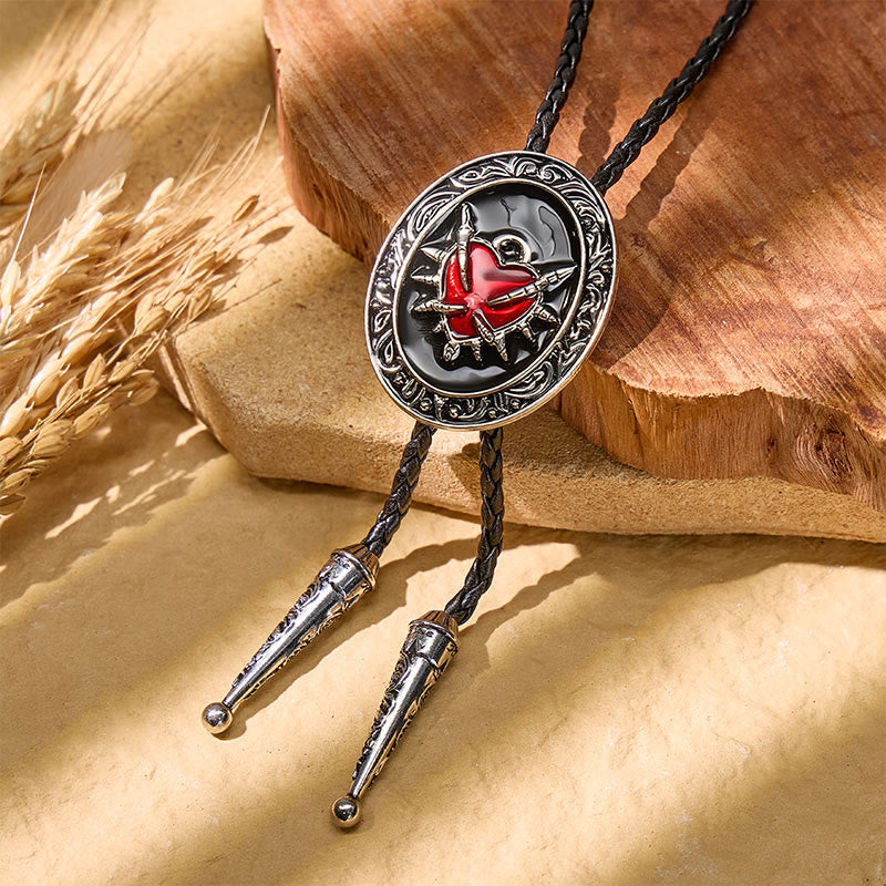 Gothic Black Enamel Flaming Heart Bolo Tie Western - Black - image 0