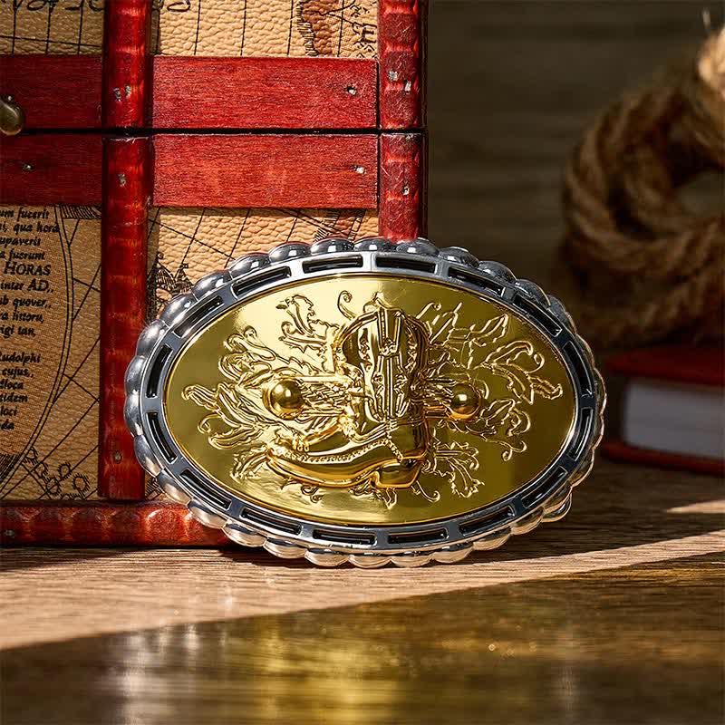 Gold Plated Cowboy Western Boot & Spur DIY Buckle Leather Belt - Gold - Without Belt - Not Included Belt - image 0
