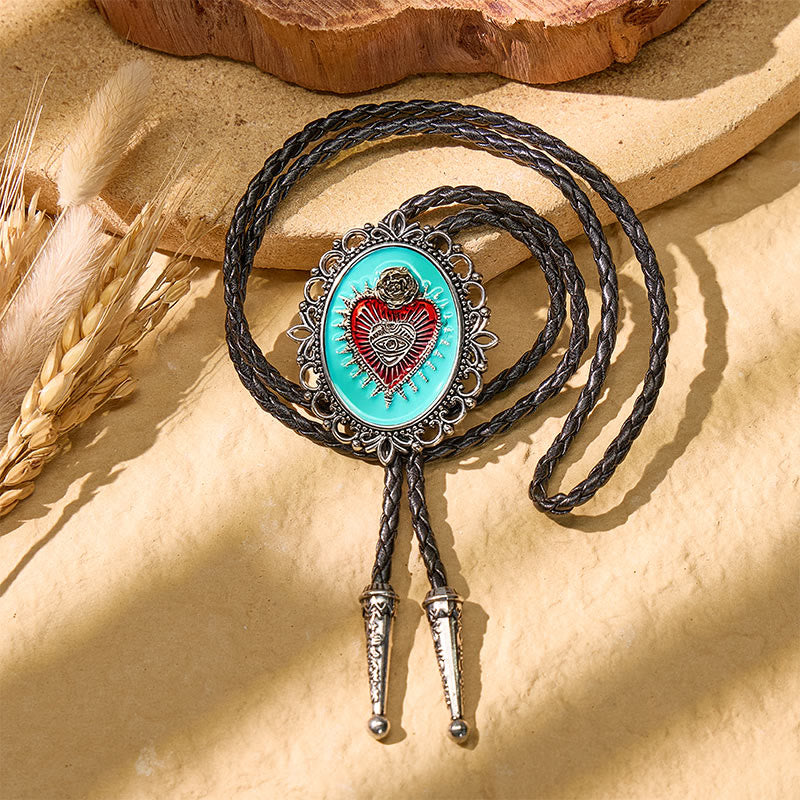 Boho Western Teal Enamel Sacred Heart Bolo Tie - image 2